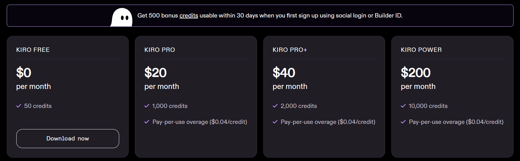 Kiro 价格表示意